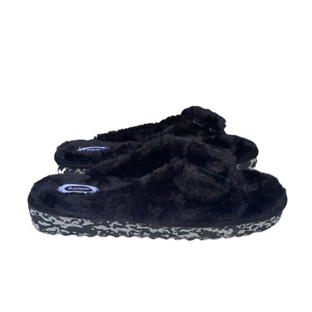 Dr Scholl’s fuzzy platform faux fur Womens 7 black Y2K Sandals slides slip on